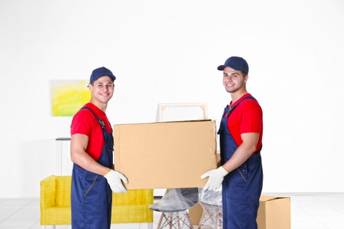 Organized self storage unit with neatly packed boxes